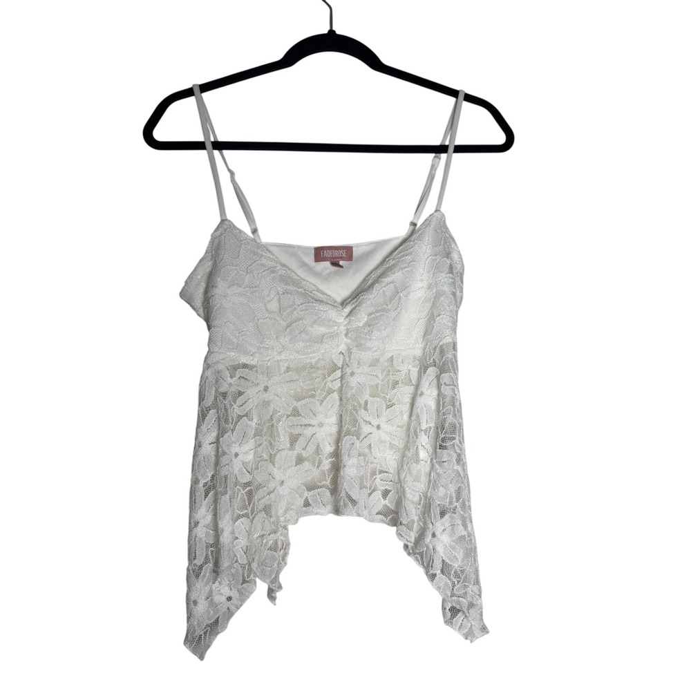 Faded Rose White Floral Lace Handkerchief Hem Fairy Camisole Top S Boho Festival